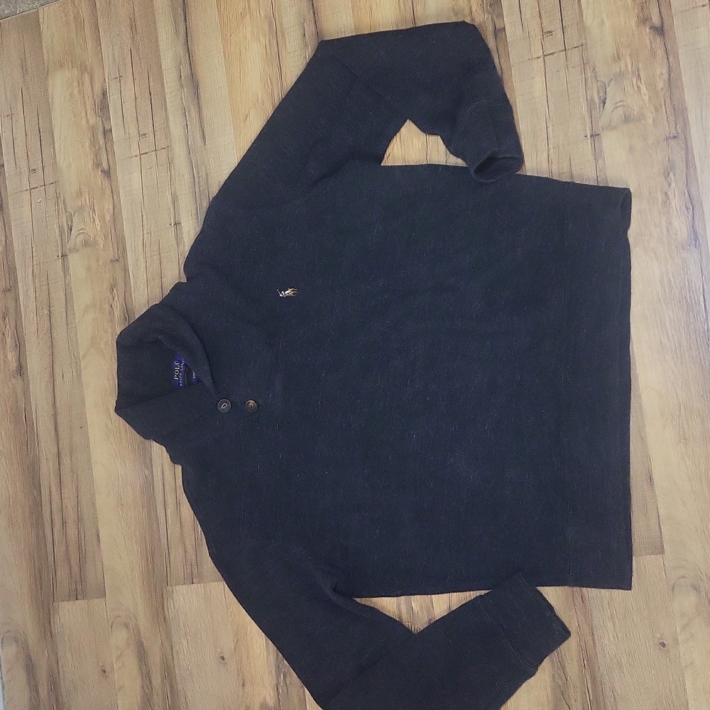 POLO RALPH LAUREN Gray Cotton Estate Rib Double Button Pullover- Youth/Short Man - Picture 6 of 12
